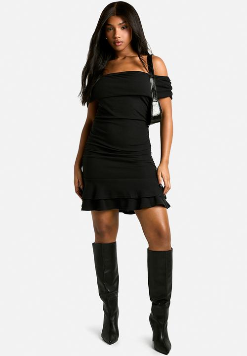 boohoo - Bardot ruched mini dress - black