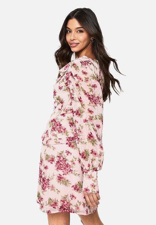 boohoo - Floral chiffon ruffle mini dress - pink