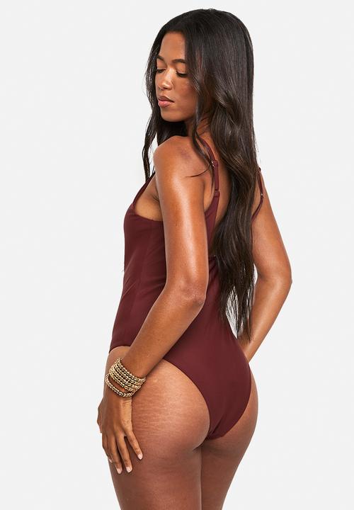 boohoo - Cut out studded swimsuit - chocolate
