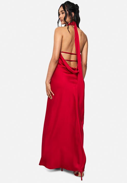 boohoo - Satin drape maxi dress - red