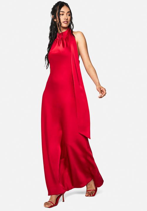 boohoo red satin dress boohoo Women's Drape Back Satin Maxi Dress