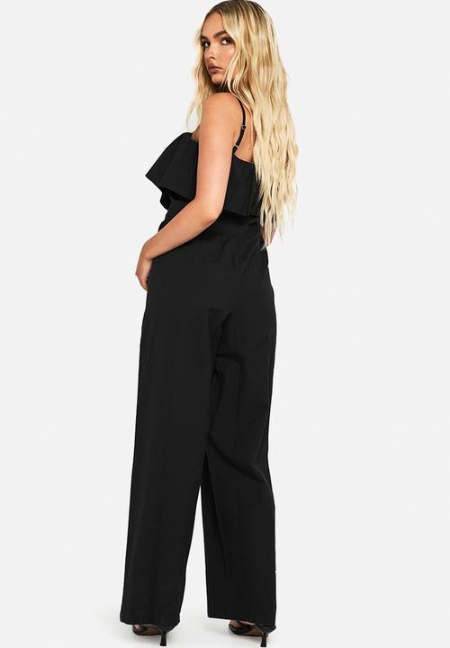 boohoo - Cotton blend frill jumpsuit - black