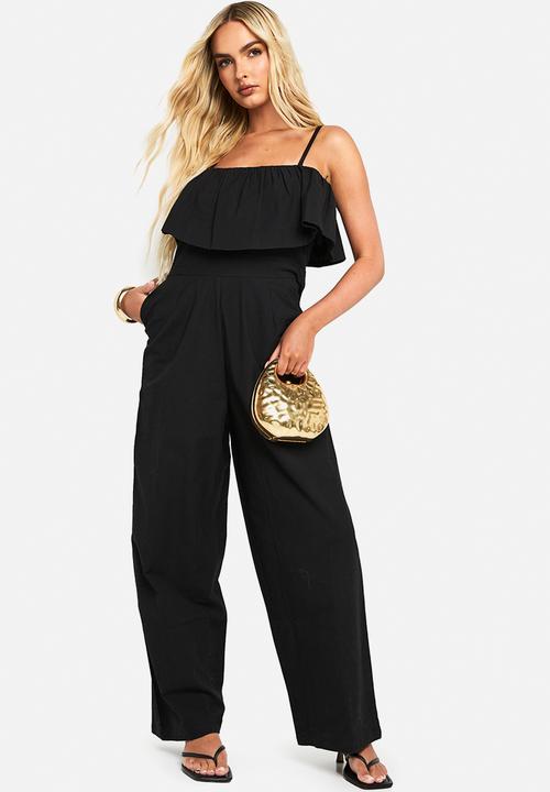 boohoo - Cotton blend frill jumpsuit - black
