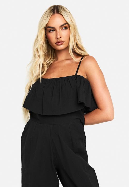 boohoo - Cotton blend frill jumpsuit - black