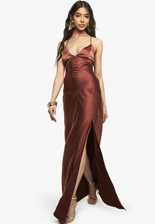 boohoo - Satin maxi dress - brown