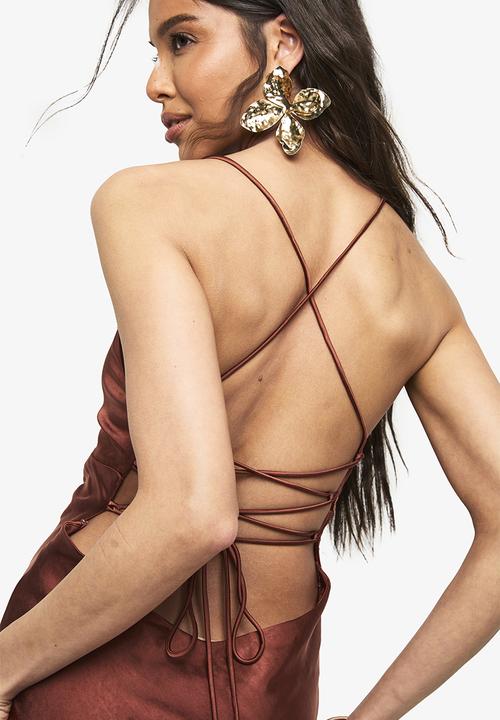 boohoo - Satin maxi dress - brown