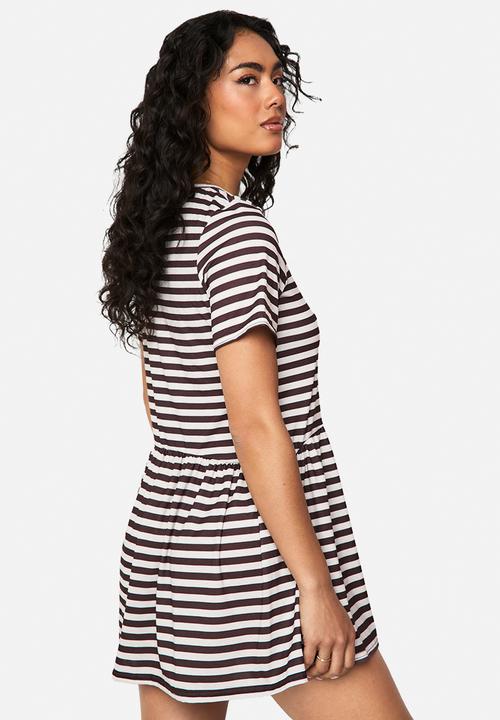 boohoo - Stripe oversized t-shirt smock dress - chocolate