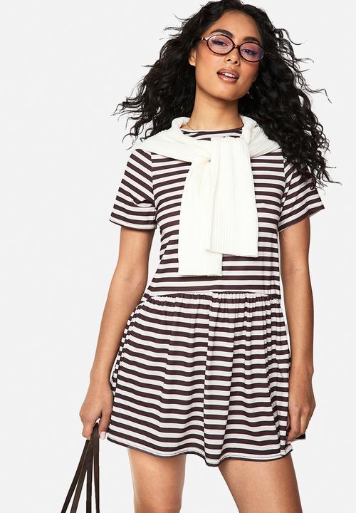 boohoo - Stripe oversized t-shirt smock dress - chocolate