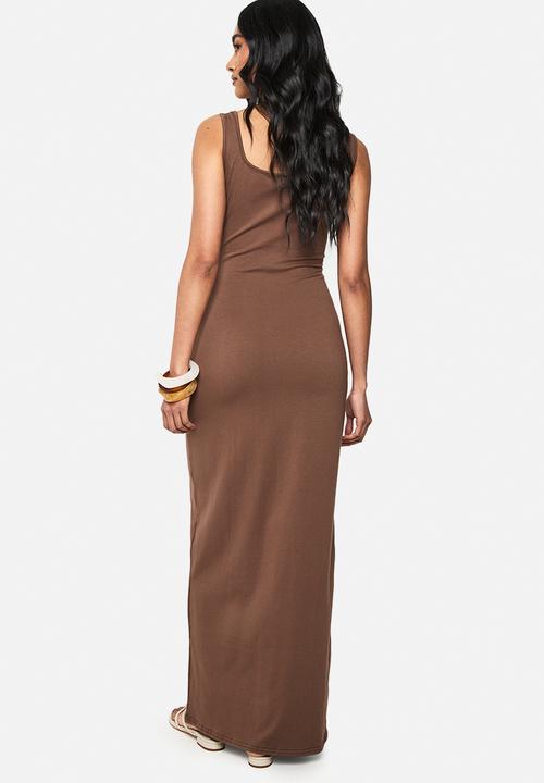 boohoo - Cotton scoop neck column maxi dress - chocolate