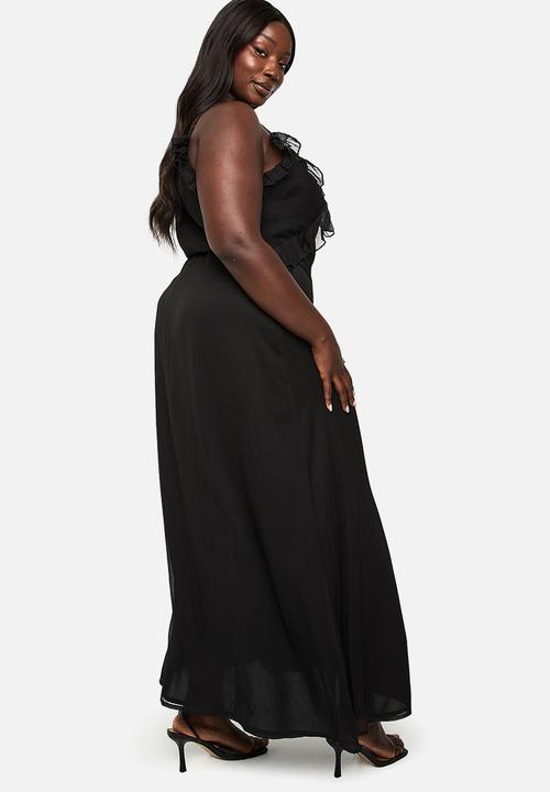 boohoo - Plus chiffon ruffle maxi dress - black