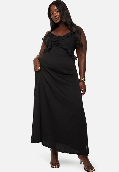 boohoo - Plus chiffon ruffle maxi dress - black