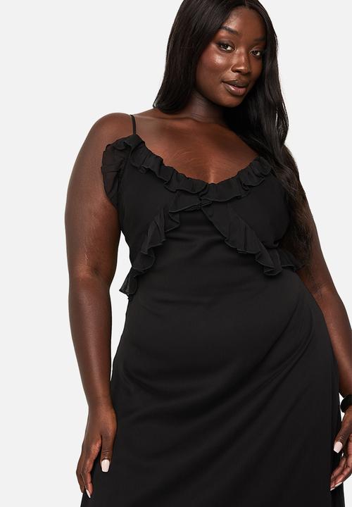 boohoo - Plus chiffon ruffle maxi dress - black