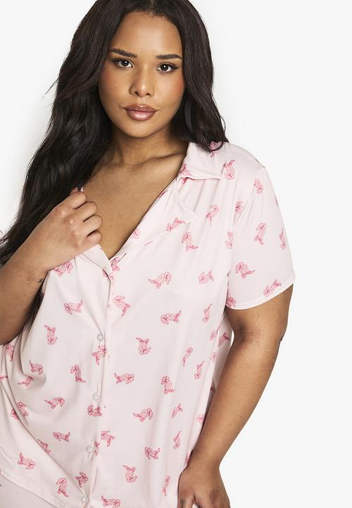 boohoo - Plus cowboy print shirt and short set - pink