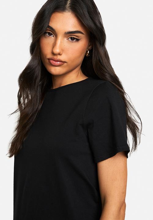boohoo - Cotton ruffle dropped hem smock dress - black