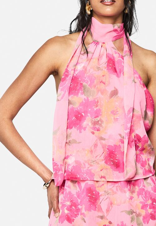 boohoo - Floral chiffon scarf detail mini dress - pink