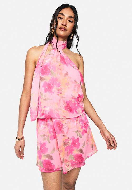boohoo - Floral chiffon scarf detail mini dress - pink