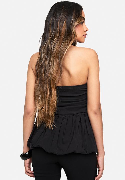 boohoo - Bengaline bandeau puffball top - black