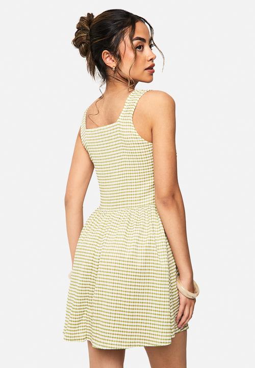 boohoo - Gingham corset detail skater dress - green