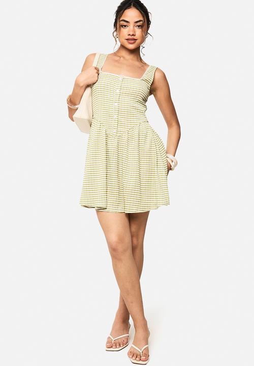 boohoo - Gingham corset detail skater dress - green