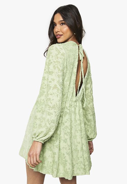 boohoo - Floral burnout plunge skater mini dress - sage