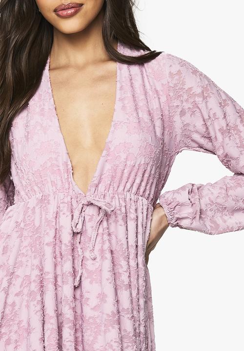 boohoo - Floral burnout plunge skater mini dress - pink