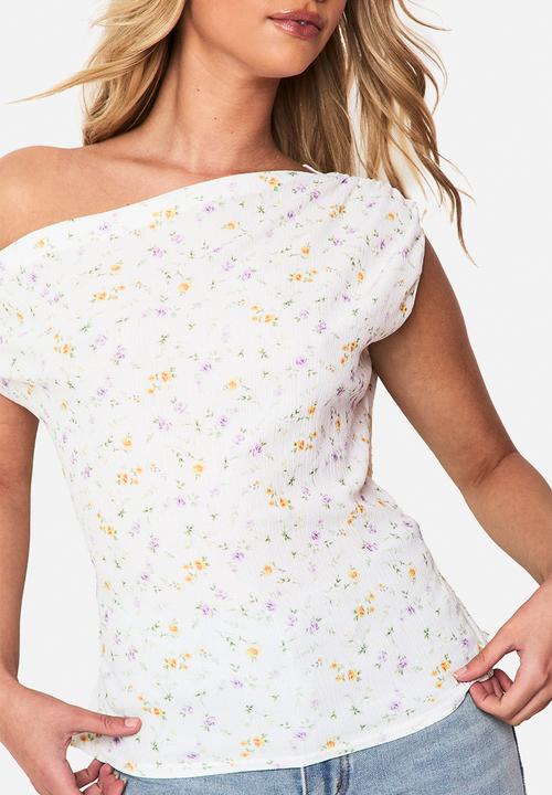 boohoo - Textured ditsy cowl neck top - white