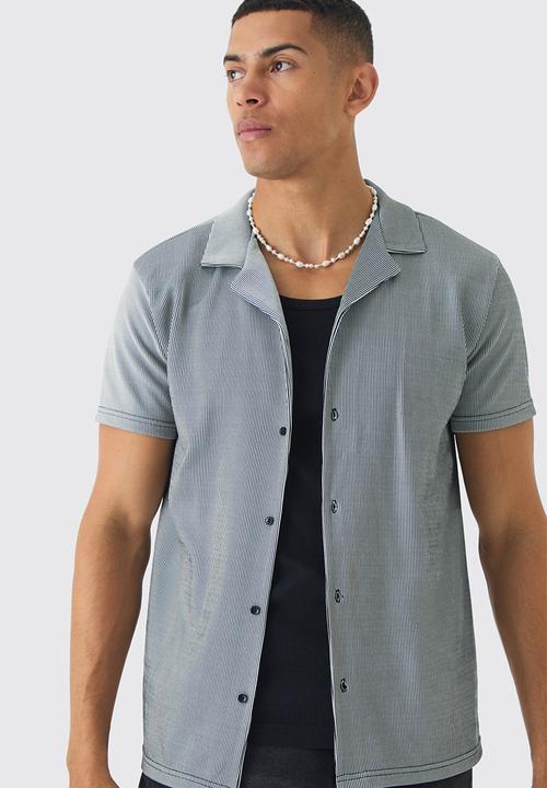 boohooMAN - Regular Revere Ribbed Jersey Shirt - Black