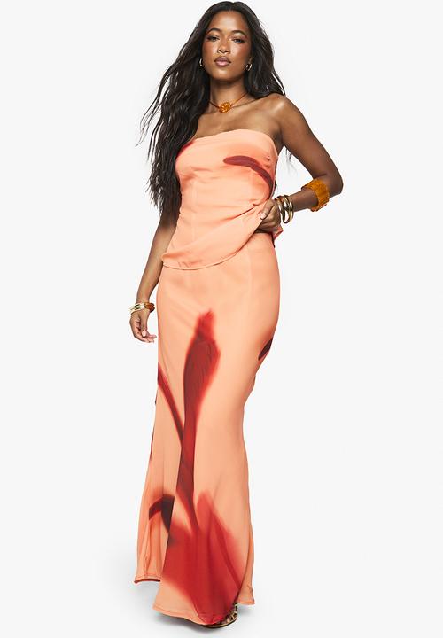 boohoo - Chiffon flower printed maxi skirt - red