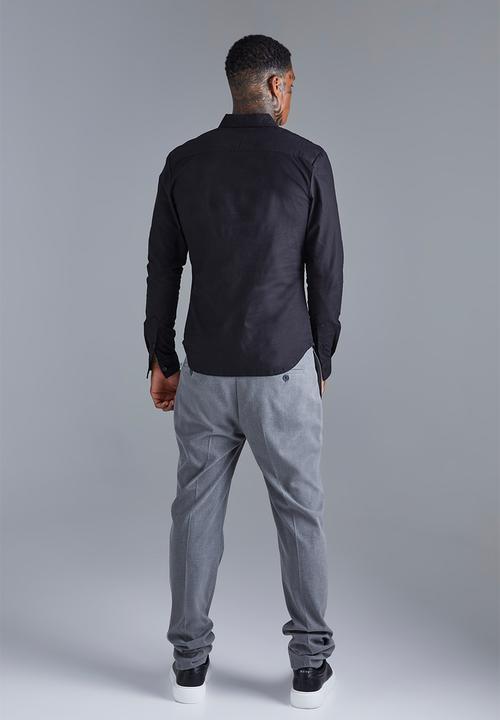 boohooMAN - Long Sleeve Stretch Fit Shirt - Black