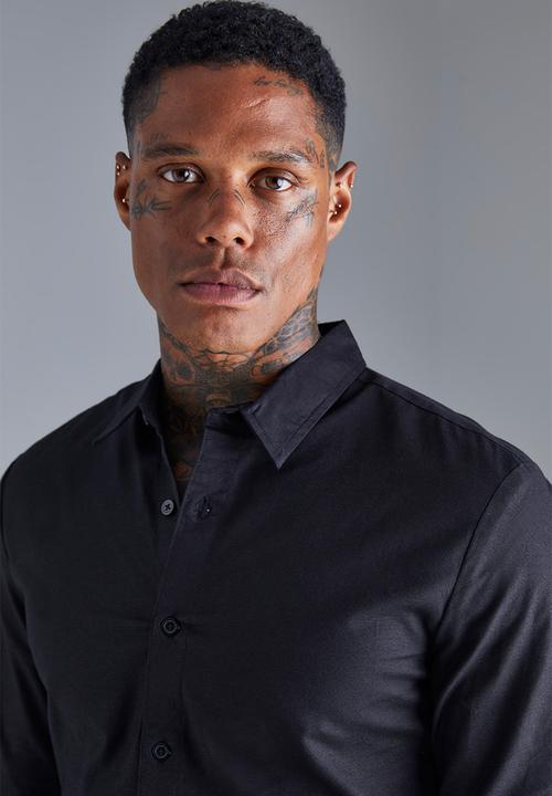 boohooMAN - Long Sleeve Stretch Fit Shirt - Black