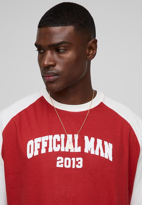 boohooMAN - Oversized Boxy Official Contrast Raglan T-shirt - Red