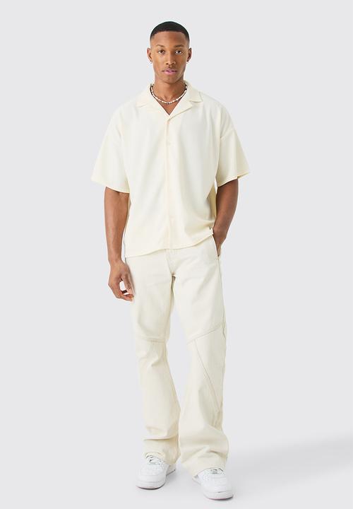 boohooMAN - Short Sleeve Oversized Ribbed Shirt - Ecru