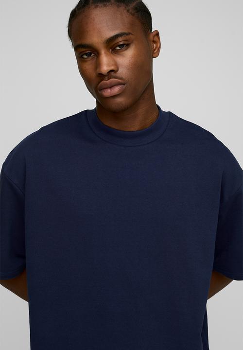boohooMAN - Oversized Boxy Extended Neck Heavyweight T-shirt - Navy