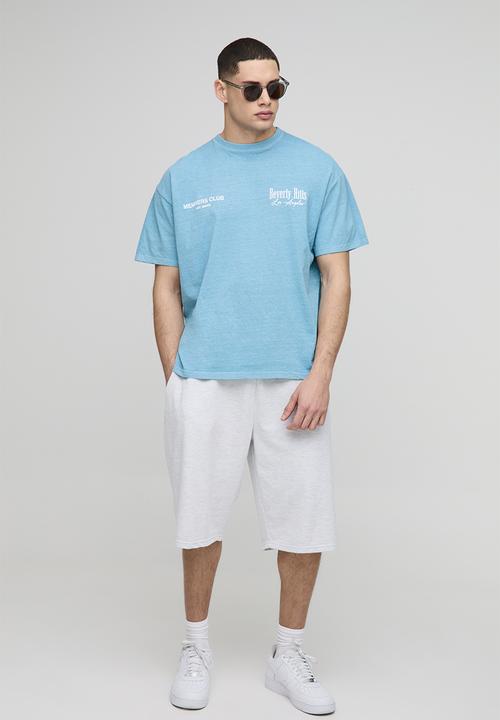 boohooMAN - Oversized Beverly Hills Bird Graphic Washed T-shirt - Blue