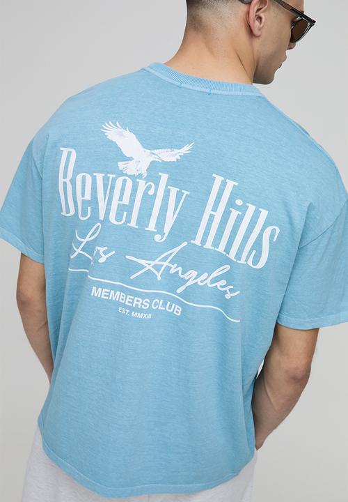 boohooMAN - Oversized Beverly Hills Bird Graphic Washed T-shirt - Blue
