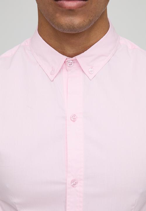 boohooMAN - Slim Fit Basic Long Sleeve Collared Shirt - Pink