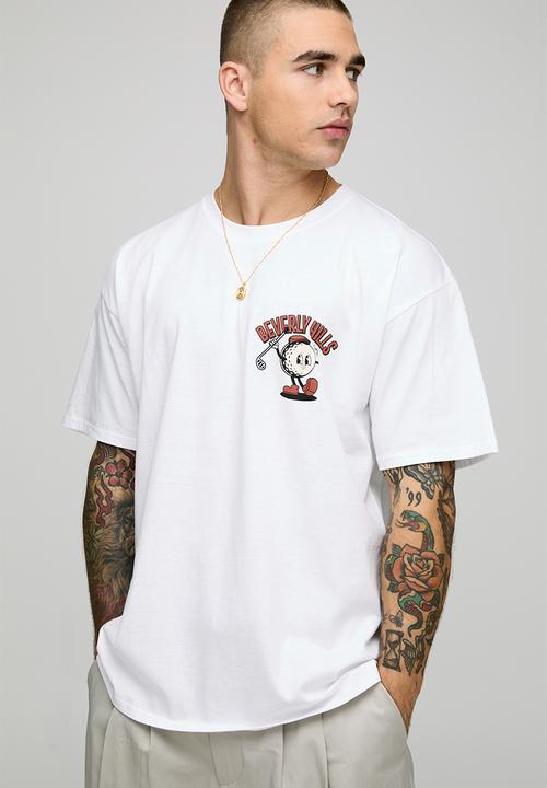 boohooMAN - Oversized Beverley Hills Golf Cartoon Graphic T-shirt - White