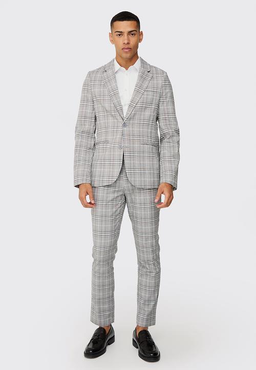 boohooMAN - Check Weave Slim Fit Suit Jacket - Grey