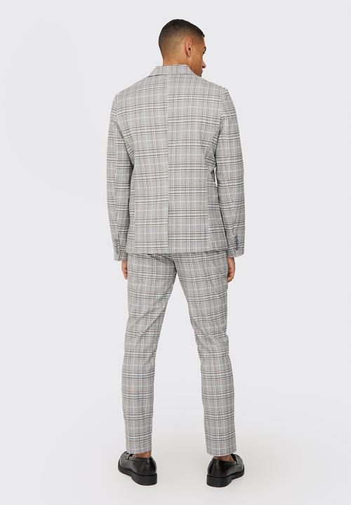 boohooMAN - Check Weave Slim Fit Suit Jacket - Grey