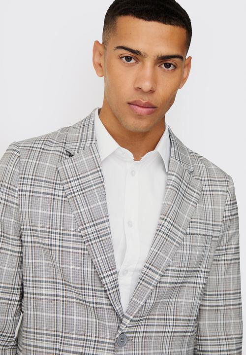 boohooMAN - Check Weave Slim Fit Suit Jacket - Grey