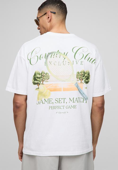 boohooMAN - Oversized Country Club Tennis Graphic T-shirt - White