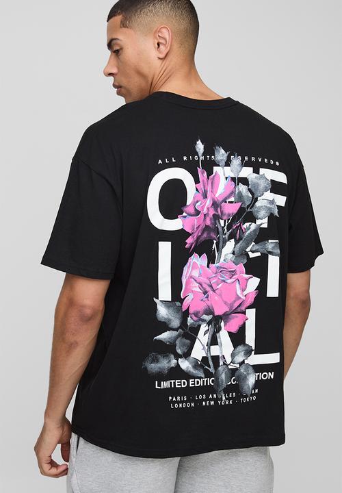 boohooMAN - Oversized Rose Print Official T-Shirt - black