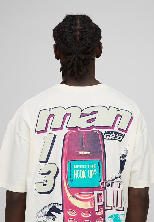 boohooMAN - Oversized Retro Digi Phone Graphic T-Shirt - ecru