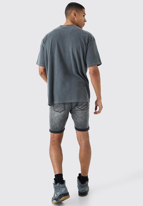 boohooMAN - Skinny Stretch Denim Shorts In Charcoal - Charcoal