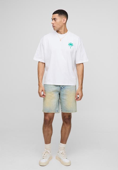 boohooMAN - Oversized Boxy Extended Neck Moto Faux Graphic T-shirt - White
