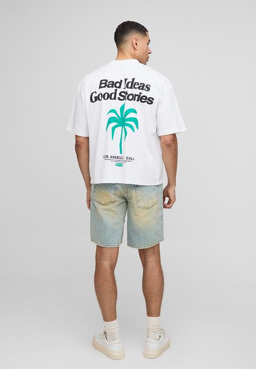 boohooMAN - Oversized Boxy Extended Neck Moto Faux Graphic T-shirt - White