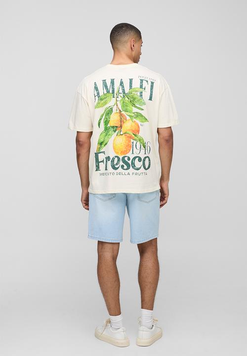 boohooMAN - Oversized Amalfi Lemon Print T-shirt - Ecru