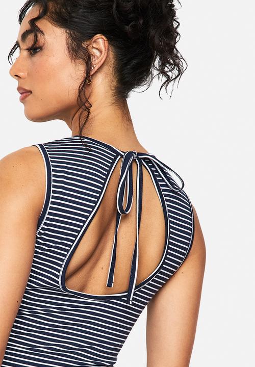 boohoo - Stripe sleeveless a-line mini dress - navy