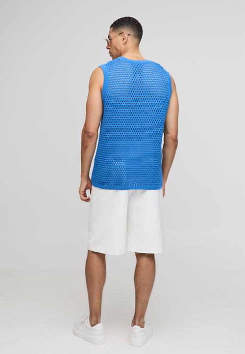 boohooMAN - Regular Fit Open Stitch Knitted Vest - Cobalt