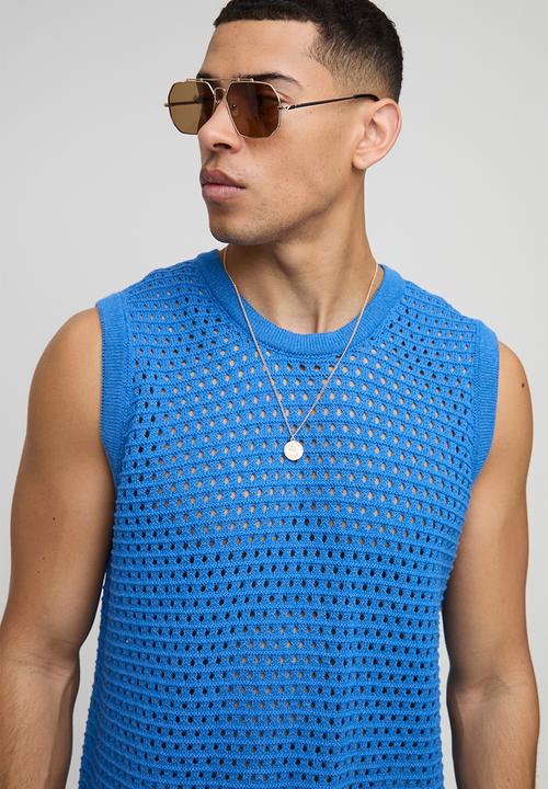 boohooMAN - Regular Fit Open Stitch Knitted Vest - Cobalt